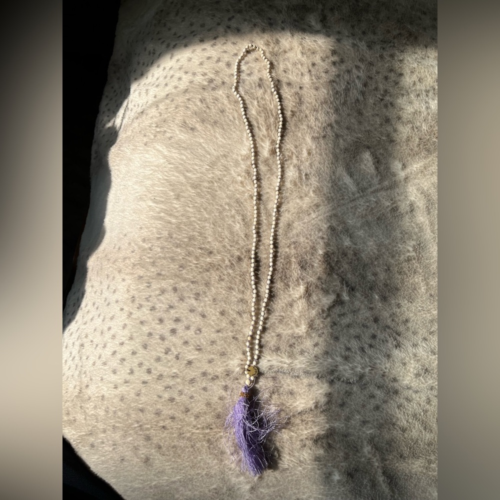 Elegant bead Necklace with Purple Tassel